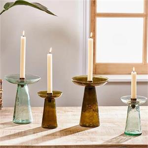 Nkuku Avyn Recycled Glass Candle Holder Sage Green Large